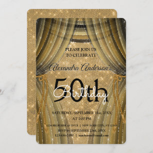 Invitation Élégant 50e anniversaire Sparkle noir et or