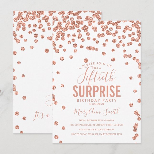 Invitation Élégant 50e anniversaire surprise Rose Gold (Devant / Derrière)