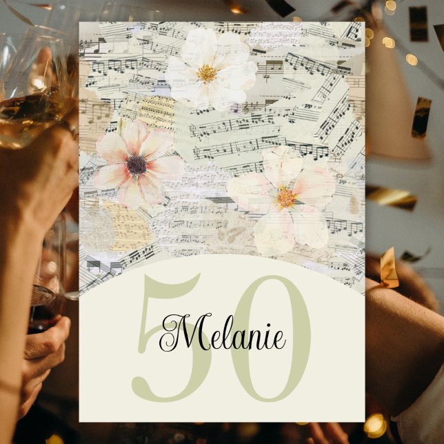 Invitation Elégant 50e anniversaire Vintage musique Floral (Créateur téléchargé)