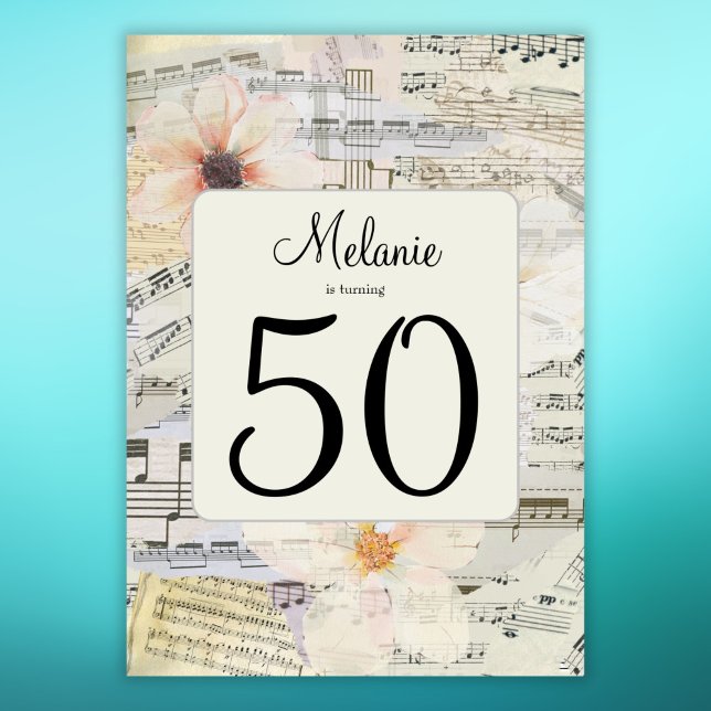 Invitation Elégant 50e anniversaire Vintage musique Floral (Créateur téléchargé)