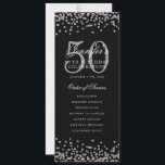 Invitation Élégant 50ème Anniversaire Menu Confetti Argent<br><div class="desc">Elégant design "Anniversaire du programme" avec confettis de parties scintillant Faux et texte personnalisé.</div>