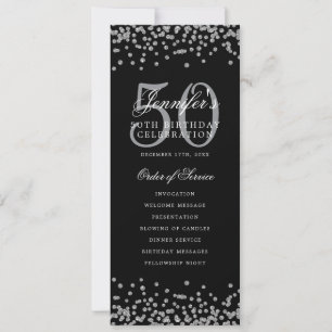 Invitation Élégant 50ème Anniversaire Menu Confetti Argent