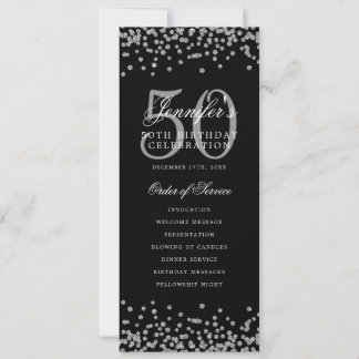 Invitation Élégant 50ème Anniversaire Menu Confetti Argent