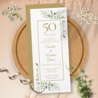 Élégant 50ème Anniversaire Or Aquarelle Verdure