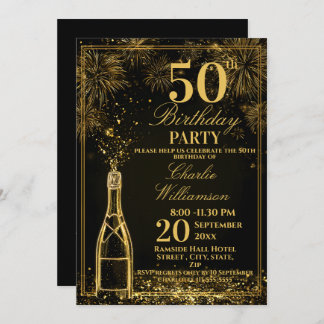 Invitation Elegant 50th Birthday Gold Bottle Fizz