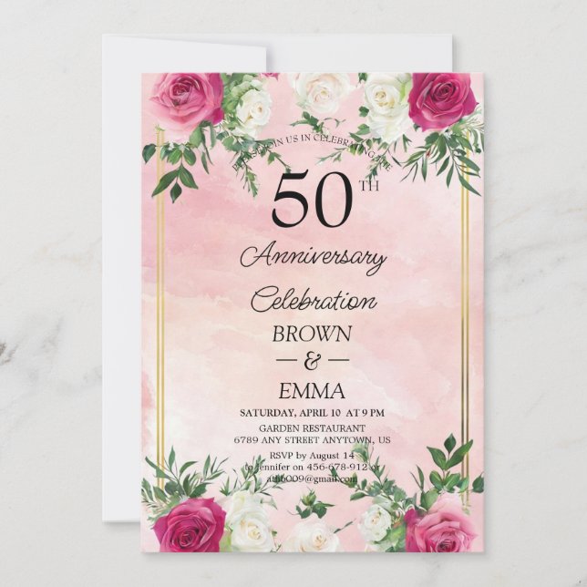 Invitation Elegant 50th Wedding Anniversary Floral Celebratio (Devant)