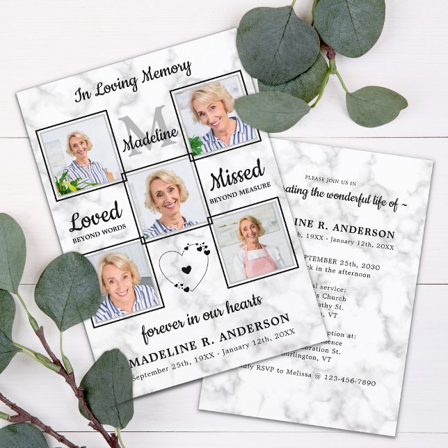 Invitation Elegant 5 photos Memorial Celebration Of Life (Créateur téléchargé)