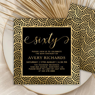 Invitation Élégant 60 Script noir et or 60e anniversaire