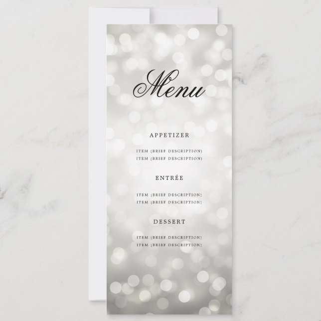 Invitation Élégant 60e anniversaire de fête Menu Silver Bokeh (Dos)