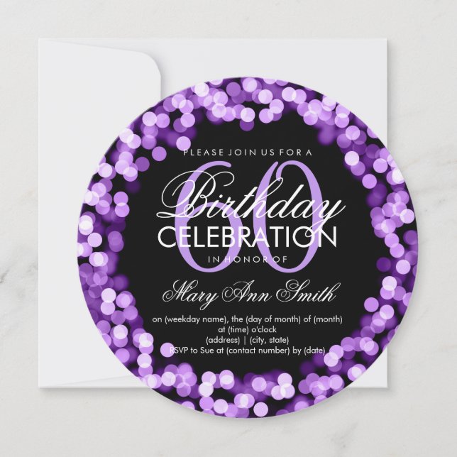 Invitation Élégant 60e anniversaire éclat violet (Devant)