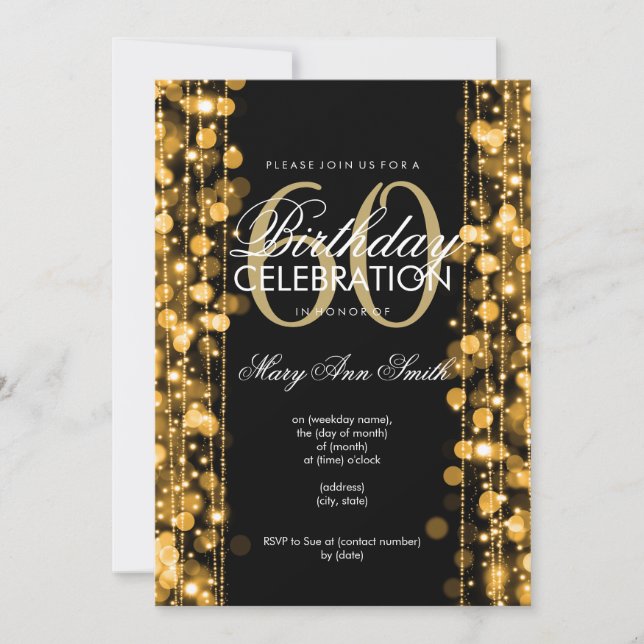 Invitation Élégant 60e anniversaire fête étincelle l'or (Devant)