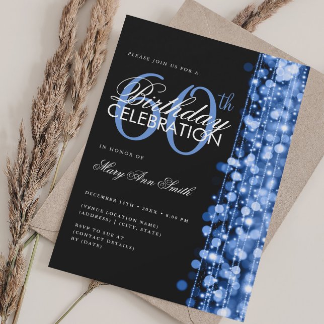 Invitation Élégant 60e anniversaire Glam étincelle Marine ble (Elegant 60th Birthday Glam Sparkles Navy Blue Invitation)