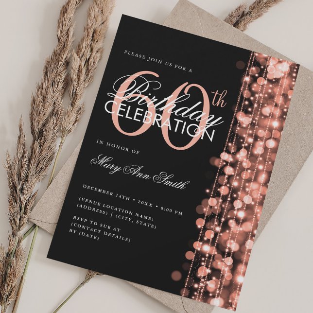 Invitation Élégant 60e anniversaire Glam Étincelles Rose Gold (Elegant 60th Birthday Glam Sparkles Rose Gold Invitation)