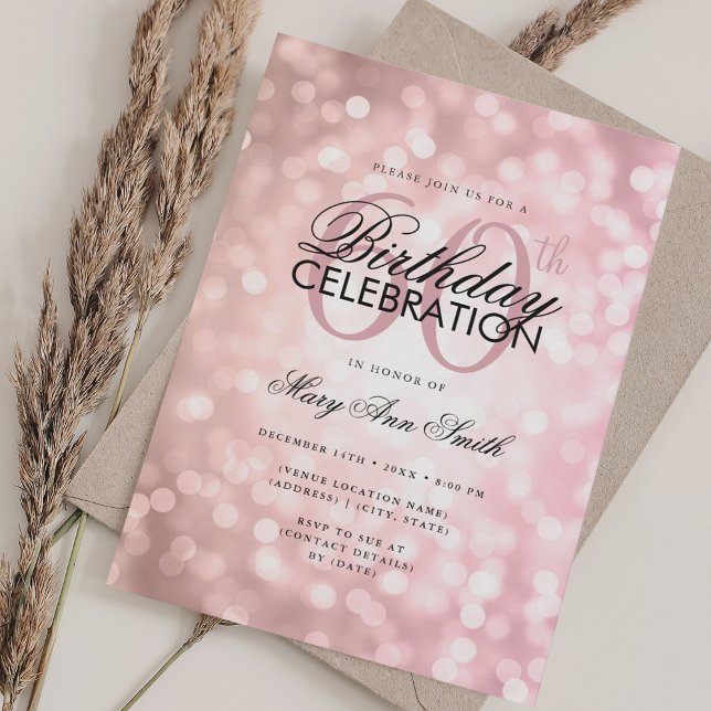 Invitation Élégant 60e anniversaire Glam Rose Gold Shimmer Lu (Elegant 60th Birthday Glam Rose Gold Shimmer Light Invitation)