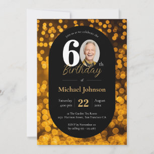 Invitation Élégant 60e anniversaire Gold Black Photo personna
