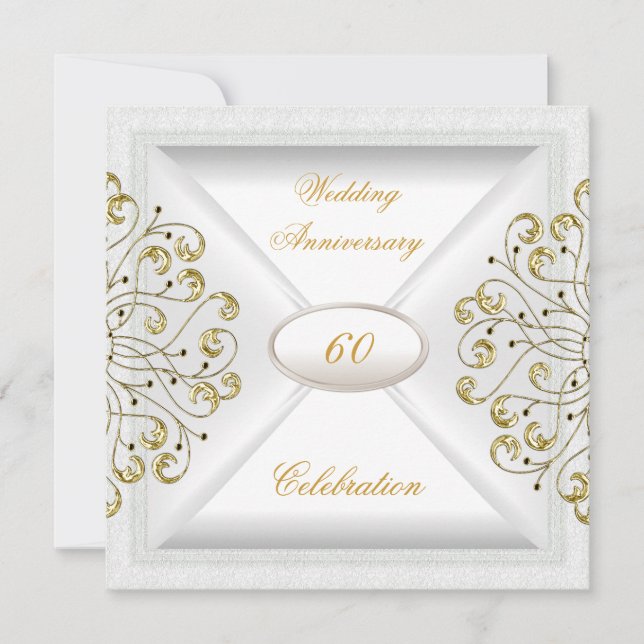 Invitation Élégant 60e anniversaire Mariage Or blanc (Devant)