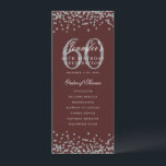 Invitation Élégant 60e Anniversaire Menu Argent Bourgogne<br><div class="desc">Elégant design "Anniversaire du programme" avec confettis de parties scintillant Faux et texte personnalisé.</div>