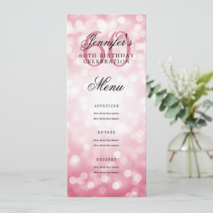 Invitation Élégant 60e Anniversaire Menu Blush Rose Bokeh Lum