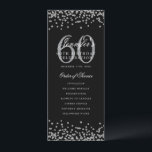 Invitation Élégant 60e Anniversaire Menu Confetti Argent<br><div class="desc">Elégant design "Anniversaire du programme" avec confettis de parties scintillant Faux et texte personnalisé.</div>