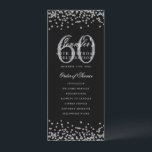 Invitation Élégant 60e Anniversaire Menu Confetti Argent<br><div class="desc">Elégant design "Anniversaire du programme" avec confettis de parties scintillant Faux et texte personnalisé.</div>