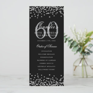 Invitation Élégant 60e Anniversaire Menu Confetti Argent