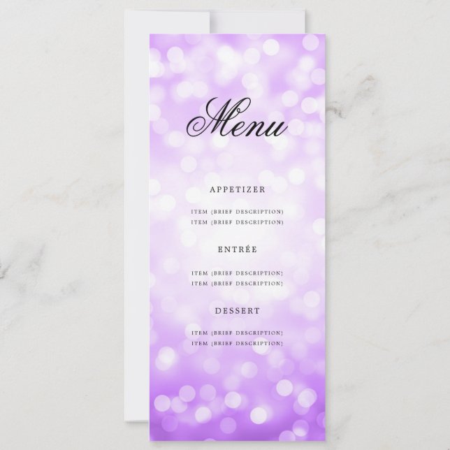 Invitation Élégant 60e anniversaire Menu de fête violet Bokeh (Dos)