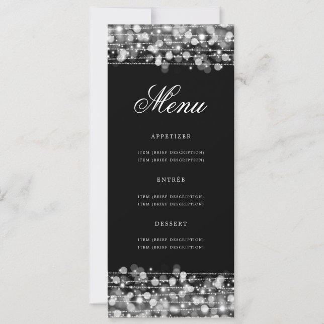 Invitation Elégant 60e anniversaire Menu Fête Argent (Dos)