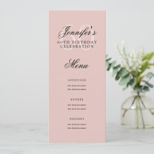 Invitation Élégant 60e anniversaire Menu Fête Blush Rose
