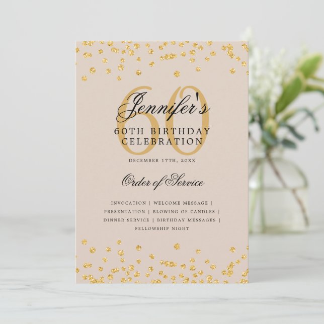 Invitation Élégant 60e Anniversaire Menu Gold Champagne (Debout devant)