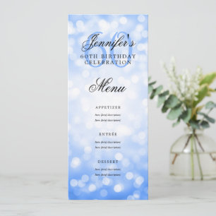 Invitation Elégant 60e Anniversaire Menu Navy Blue Bokeh Lumi