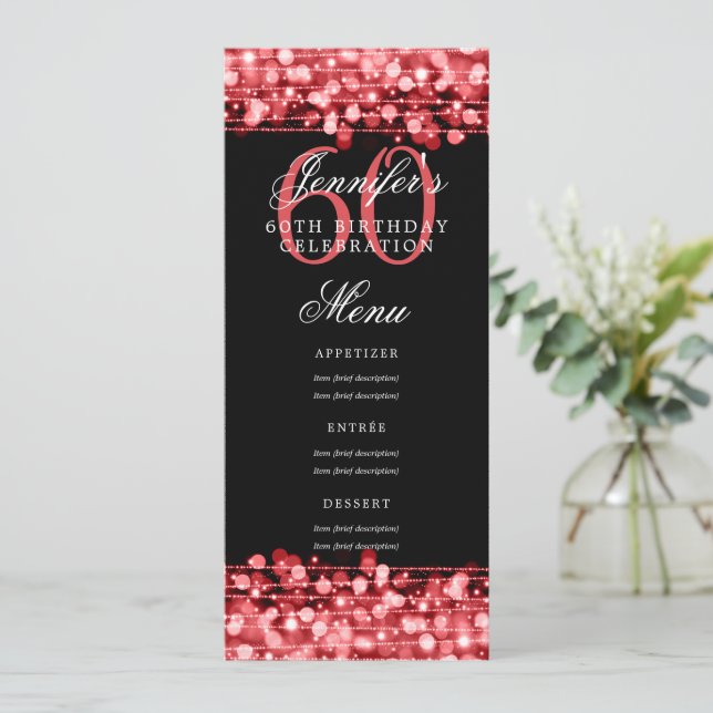 Invitation Élégant 60e Anniversaire Menu Red Lights (Debout devant)