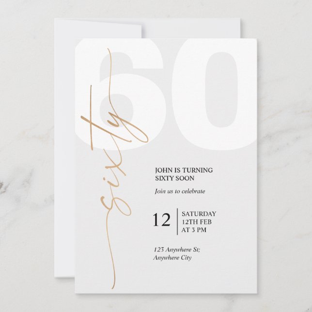 Invitation Elégant 60e Anniversaire Noir et Or (Devant)