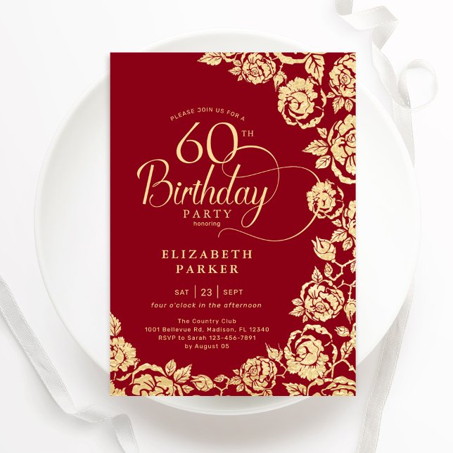 Invitation Élégant 60e anniversaire Roses d'or rouge (Créateur téléchargé)