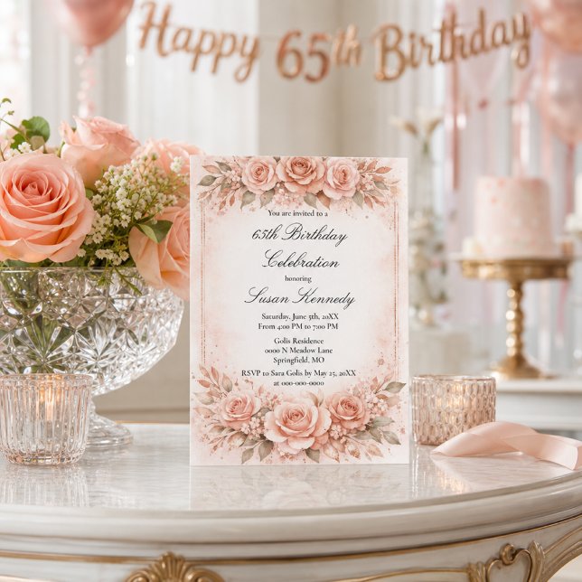 Invitation Élégant 65e anniversaire Rose Blush  (Créateur téléchargé)