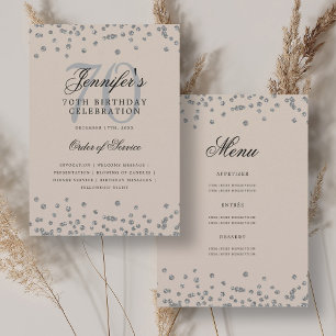 Invitation Elégant 70 Anniversaire Menu Champagne Argent