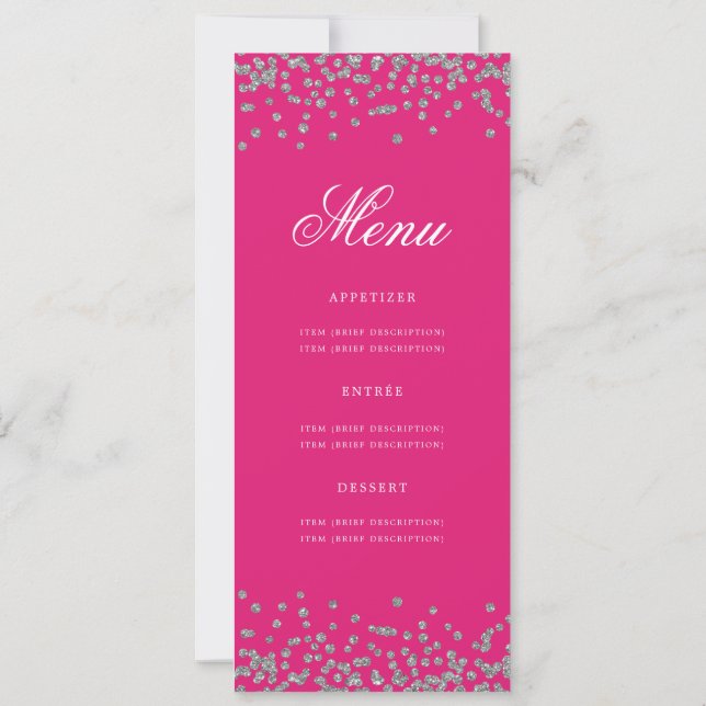 Invitation Elégant 70 Anniversaire Menu Confetti Argent Rose  (Dos)