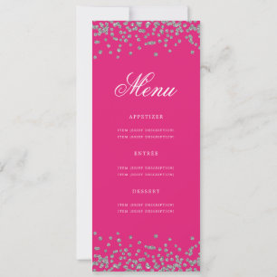 Invitation Elégant 70 Anniversaire Menu Confetti Argent Rose 