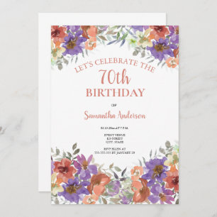 Invitation Elégant 70e anniversaire Aquarelle Florale Invitat