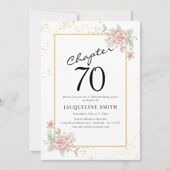 Invitation Élégant 70e anniversaire de florale (Devant)