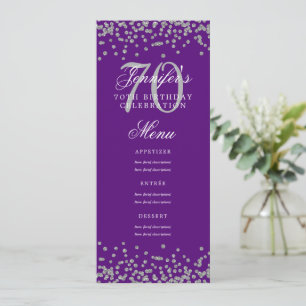 Invitation Elégant 70e Anniversaire Menu Argent Confetti Viol