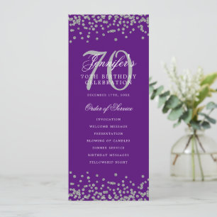 Invitation Élégant 70e Anniversaire Menu Argent Purple