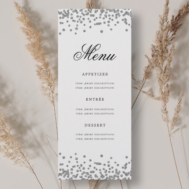 Invitation Elégant 70e Anniversaire Menu Confetti Argent (Elegant 70th Birthday Menu Silver Confetti Invitation)