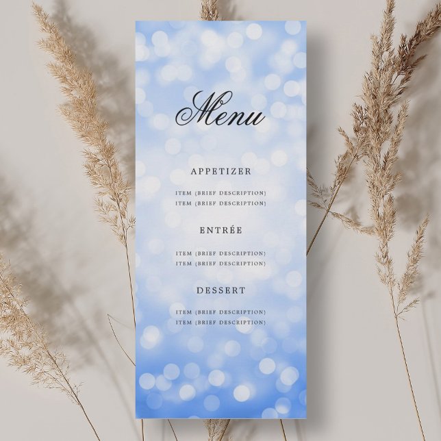 Invitation Elégant 70e Anniversaire Menu de fête Marine Blue  (Elegant 70th Birthday Party Menu Navy Blue Bokeh Invitation)