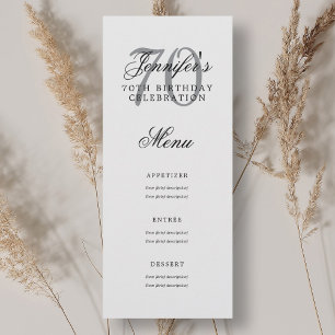 Invitation Elégant 70e anniversaire Menu Fête Argent