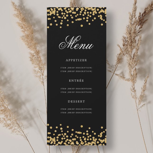 Invitation Elégant 70e Anniversaire Menu Gold Black Confetti (Elegant 70th Birthday Menu Gold Black Confetti Invitation)