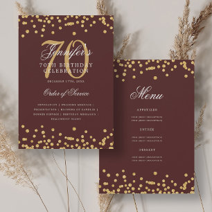 Invitation Elégant 70e Anniversaire Menu Gold Bourgogne