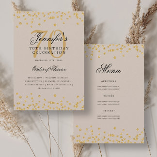 Invitation Élégant 70e Anniversaire Menu Gold Champagne