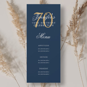 Invitation Elégant 70e Anniversaire Menu Gold Navy Blue
