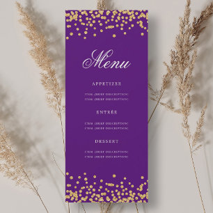 Invitation Elégant 70e Anniversaire Menu Gold Purple Confetti