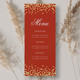 Invitation Elégant 70e Anniversaire Menu Gold Red Confetti